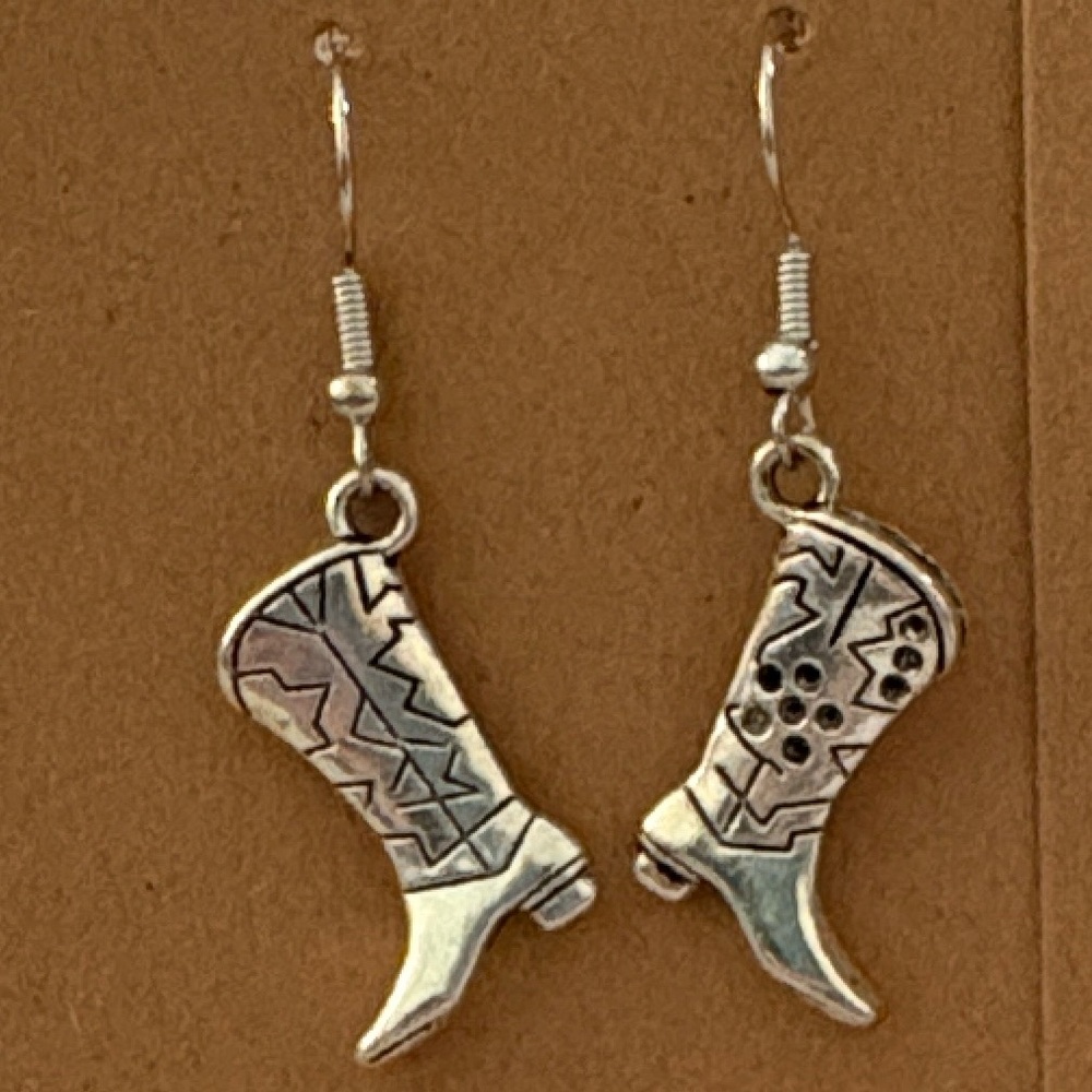 Silver Western Boot and Hat Earrings Set